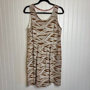 Boden Ponte brown white print sleeveless dress pockets size 14R E26